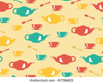 Tea seamless texture, kettle, mug
