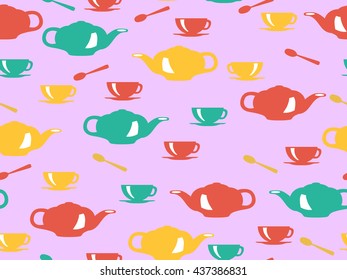 Tea seamless texture, kettle, mug