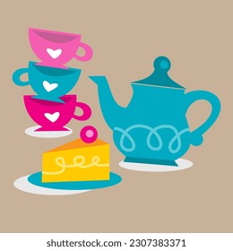 tea service and a piece of cake