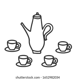 Vektorillustration für Teeservice Handgezeichnet. Coffeeshop, Café-Symbol für Vorlagen, Menü, Web-Design und Infografiken. Vektorillustration einzeln.
