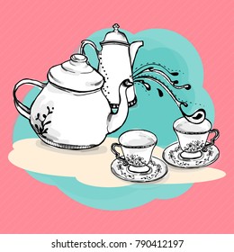 tea set by Hand made vector for breakfast