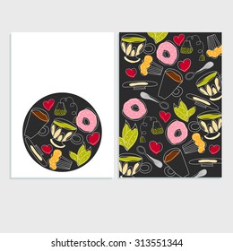 Tea set cards. Sweet pattern for your design