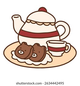 Tea Set and Cookies Cute Hand Drawn Illustration