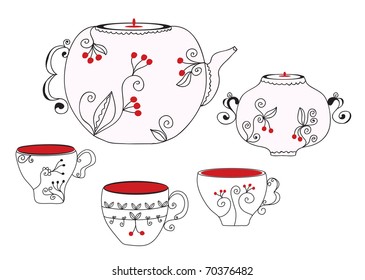 Tea set with cups and pot