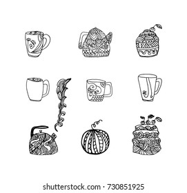 tea set  doodle monochrome doodle vector
