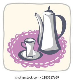 Tea Set. Hand Drawn Illustration. 