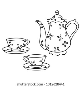 Tea set hand drawn vector sketch doodle