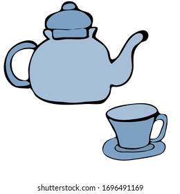 Tea set hand drawn vector illustrations, isolated on white background. Elements for design.