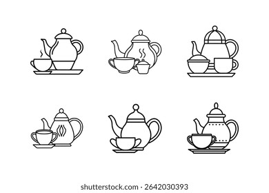tea set icon line art vector illustration