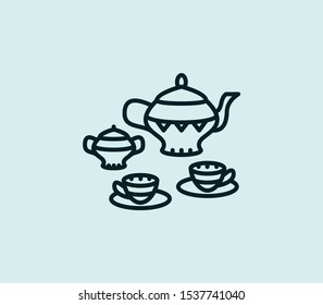 Tea set icon line isolated on clean background. Tea set icon concept drawing icon line in modern style. Vector illustration for your web mobile logo app UI design.