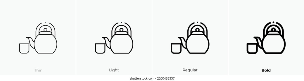 tea set icon. Thin, Light Regular And Bold style design isolated on white background