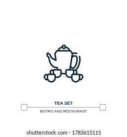 Tea set icon. Thin line black tea set icon, flat vector simple element illustration from editable restaurant concept isolated stroke on white background. Can be used for web and mobile
