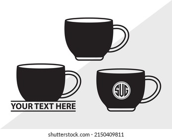 Tea Set Monogram Printable Vector Illustration