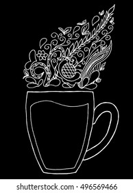 Tea set on black background. Vector illustration. Hand drawn.