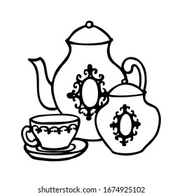 TEA SET ON A WHITE BACKGROUND IN VECTOR