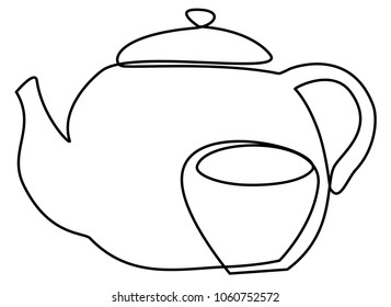 Tea set one line drawing concept