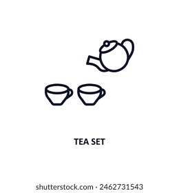 tea set outline icon.  Thin line icon from bistro and restaurant collection. Editable vector isolated on white background