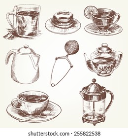 Tea set. Pen sketch converted to vectors.