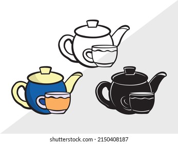 Tea Set Printable Vector Illustration