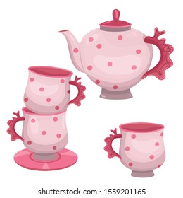 Tea set teapot and mugs isolated on a white background. Vector graphics.