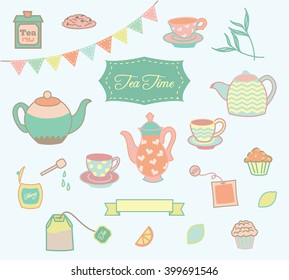 Tea Set Vector Collection with Teapots & Teabags