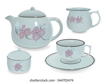 Tea set. Vector illustration.