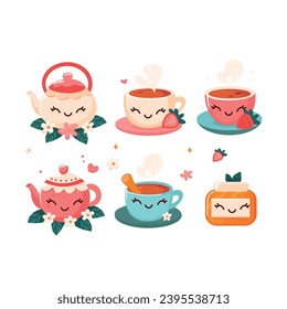 tea set. Vector illustration in a flat style.