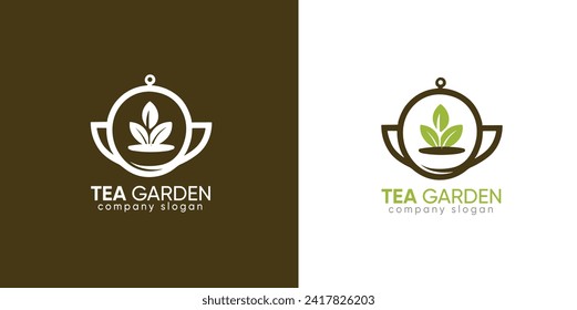 Tea Shop cup leaf logo design Vector Template