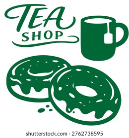 Tea shop donuts mug hot beverage sweet snack illustration
