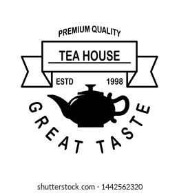 Tea shop emblem template. Design element for logo, label, sign, poster, flyer. Vector illustration