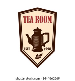 Tea shop emblem template. Design element for logo, label, sign, poster, flyer. Vector illustration
