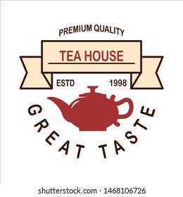 Tea shop emblem template. Design element for logo, label, sign, poster, flyer. Vector illustration