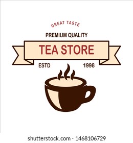 Tea shop emblem template. Design element for logo, label, sign, poster, flyer. Vector illustration