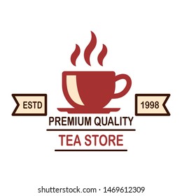 Tea shop emblem template. Design element for logo, label, sign, poster, flyer. Vector illustration