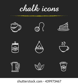 Tea shop icons set. Vector chalkboard drawings.