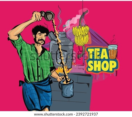 tea shop kerala vector doodle illustration