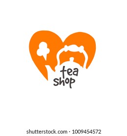 Tea shop. Logo, icon and label for your design. Hand drawn doodle vector illustration. Can be used for menu, cafe, restaurant, bar, emblem, sticker, badge.