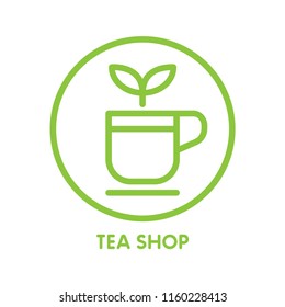 Tea shop logo. Stroke outline style. Line vector. Isolate on white background.