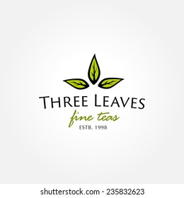 Tea shop logo symbol icon template with three green leaves