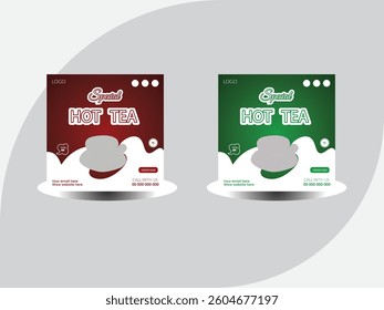 Tea shop and restaurant drink menu sale promotional social media post banner ad template. Cafeteria advertisement concept, espresso shop social media flyer or poster template