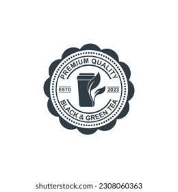 logotipo vectorial de la tienda de té, placa y emblema de la empresa en tonos negros y blancos