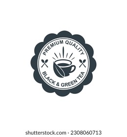 tea shop vector logo, badge and company emblem in black and white shades