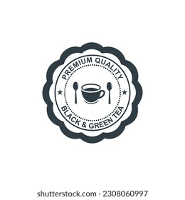 tea shop vector logo, badge and company emblem in black and white shades