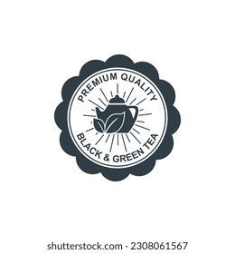 tea shop vector logo, badge and company emblem in black and white shades