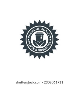 logotipo vectorial de la tienda de té, placa y emblema de la empresa en tonos negros y blancos