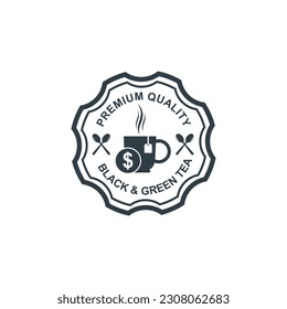 tea shop vector logo, badge and company emblem in black and white shades