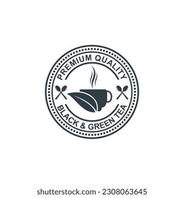 logotipo vectorial de la tienda de té, placa y emblema de la empresa en tonos negros y blancos