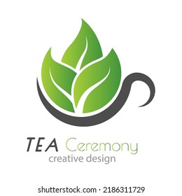 Tea. Silhouette of a cup with green leaves. Vector icon for websites, applications and creative ideas. Flat style