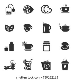 Tea, simple monochrome icons set