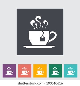 Tea. Single flat icon on the button. Vector illustration.